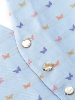 Favourbrook Pale Blue Butterfly Silk Single Breasted 6 Button Waistcoat- Waistcoats | Single Breasted Waistcoats
