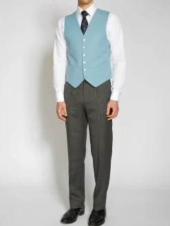 Favourbrook Pale Blue Gabardine Wool Single Breasted 6 Button Waistcoat- Groomswear | Wedding Attire