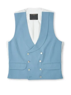 Favourbrook Pale Blue Gabardine Wool Double Breasted 8 Button Shawl Lapel Waistcoat- Wedding Attire | Double Breasted Waistcoats