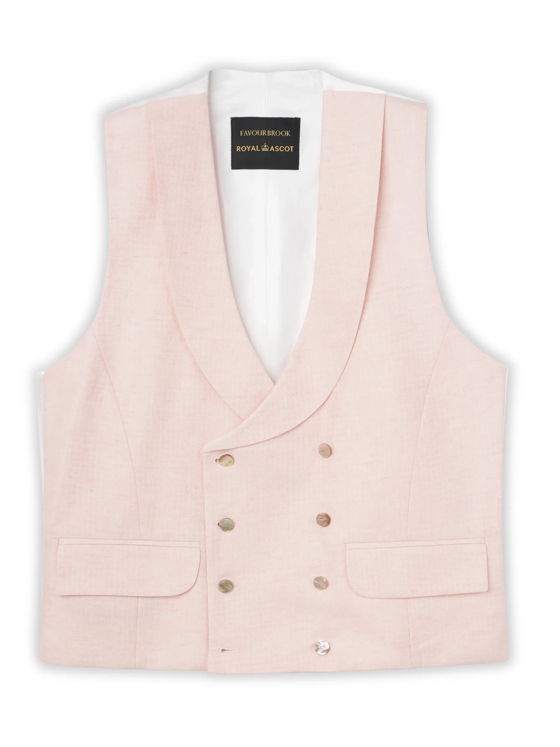 Favourbrook Pale Pink Wolferton Double Breasted 8 Button Shawl Lapel Waistcoat- Wedding Attire | Waistcoats