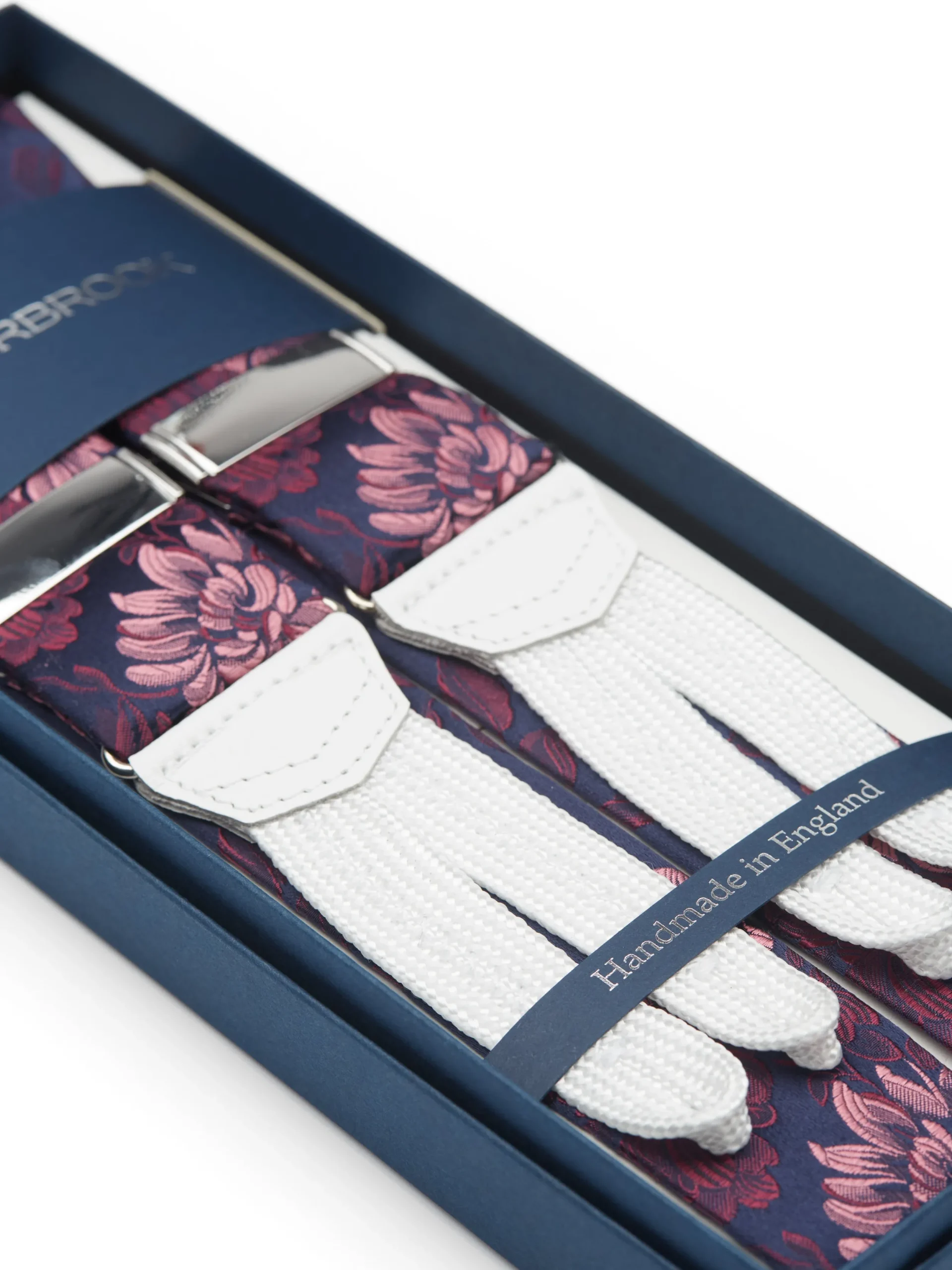 Favourbrook Pink Bourgainville White Leather Silk Braces- Braces