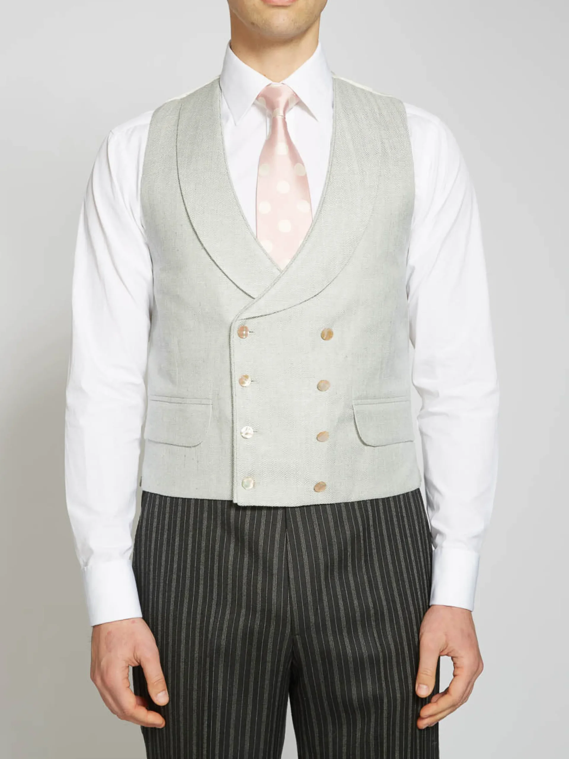Favourbrook Pistachio Randwick Double Breasted 8 Button Shawl Lapel Piped Waistcoat - Ascot- Groomswear | Waistcoats