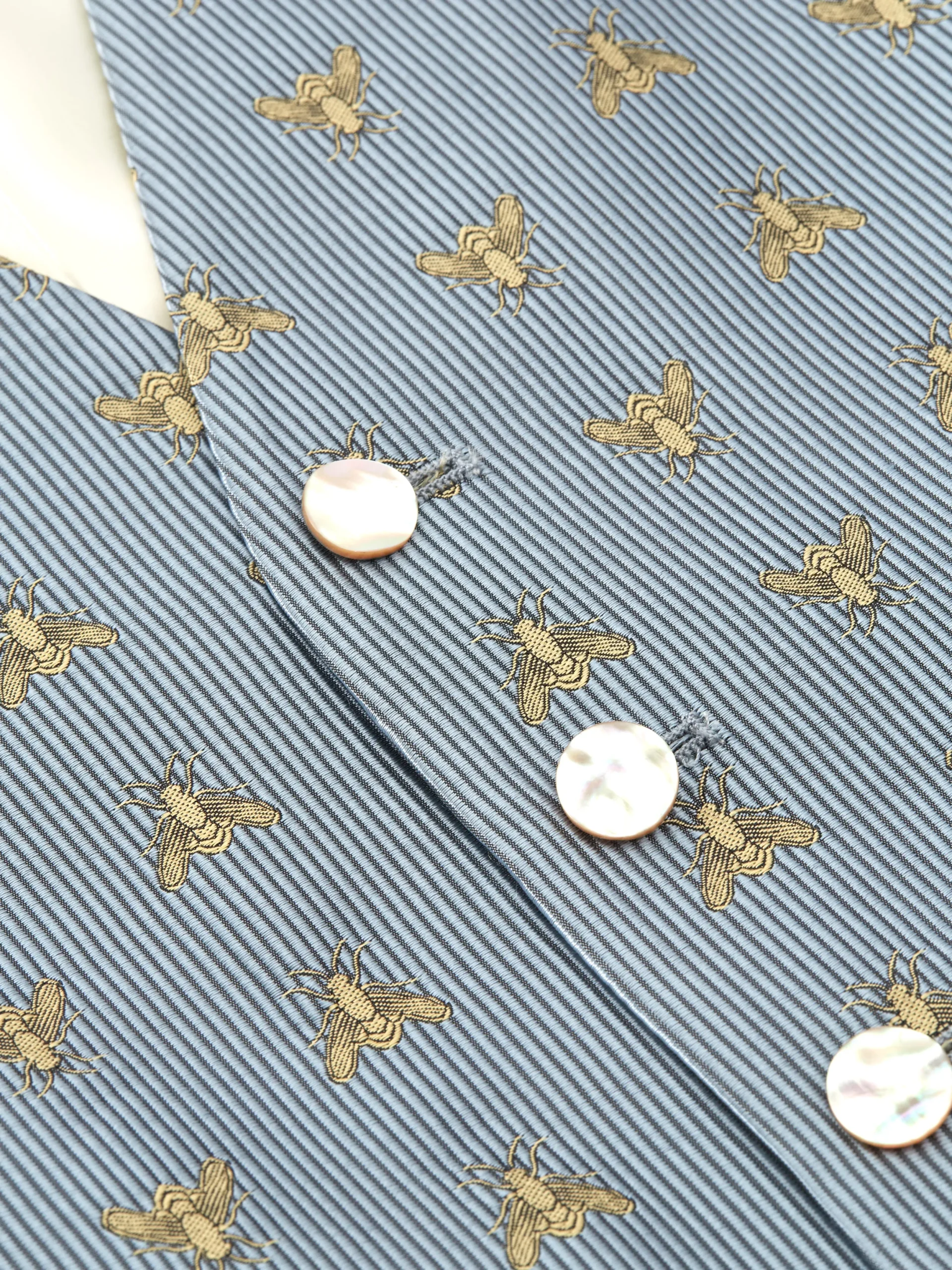 Favourbrook Powder Blue Gold Bees Silk Single Breasted 6 Button Waistcoat- Waistcoats | Royal Ascot Waistcoats