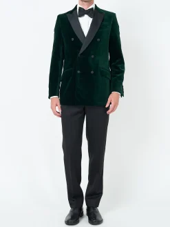 Favourbrook Racing Green Velvet Cotton Double Breasted Dinner Jacket- Occasionwear | Velvet Jackets