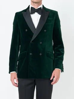 Favourbrook Racing Green Velvet Cotton Double Breasted Dinner Jacket- Occasionwear | Velvet Jackets