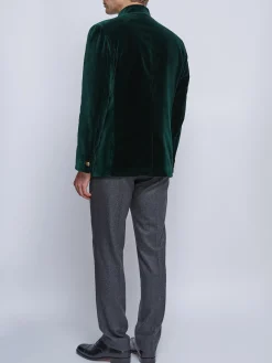Favourbrook Racing Green Velvet Nehru Jacket Button Cuff- Nehru Jackets | Velvet Jackets