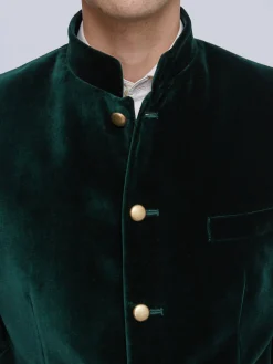 Favourbrook Racing Green Velvet Nehru Jacket Button Cuff- Nehru Jackets | Velvet Jackets