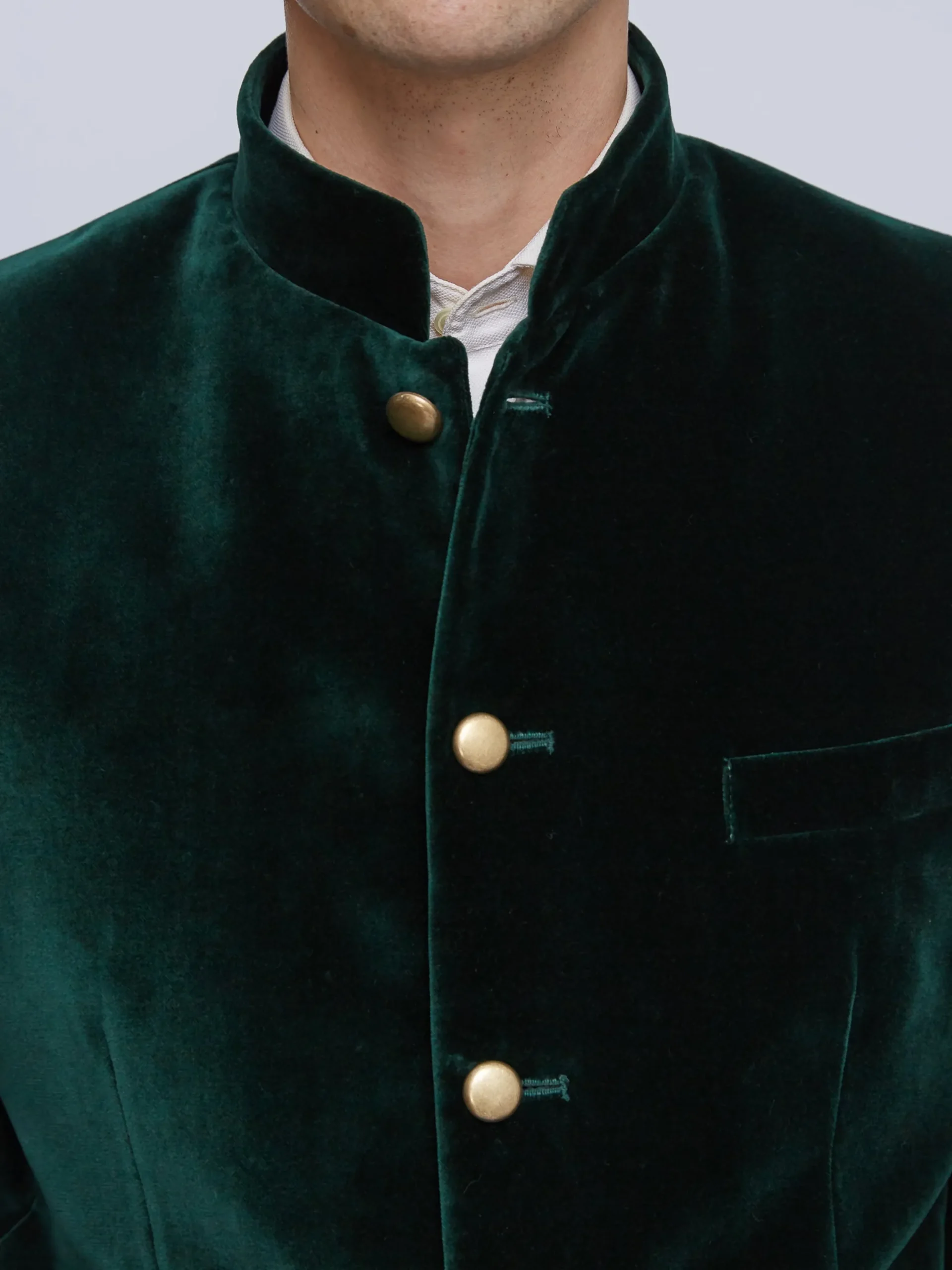 Favourbrook Racing Green Velvet Nehru Jacket Button Cuff- Nehru Jackets | Velvet Jackets