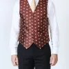 Favourbrook Red Gold Bees Silk Single Breasted 6 Button Waistcoat- Waistcoats | Evening Waistcoats