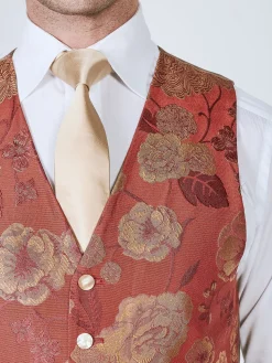 Favourbrook Red Winnington Silk Single Breasted 6 Button Waistcoat- Groomswear | Waistcoats