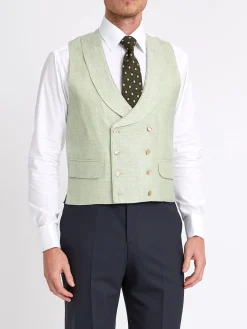 Favourbrook Sage Green Randwick Double Breasted 8 Button Shawl Lapel Piped Waistcoat- Royal Ascot | Wedding Attire