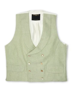 Favourbrook Sage Green Randwick Double Breasted 8 Button Shawl Lapel Piped Waistcoat- Royal Ascot | Wedding Attire
