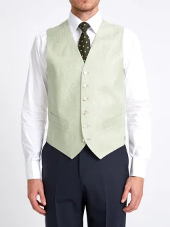 Favourbrook Sage Green Randwick Single Breasted 6 Button Piped Waistcoat- Waistcoats | Single Breasted Waistcoats
