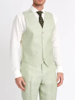 Favourbrook Sage Green Randwick Single Breasted 6 Button Piped Waistcoat- Waistcoats | Single Breasted Waistcoats