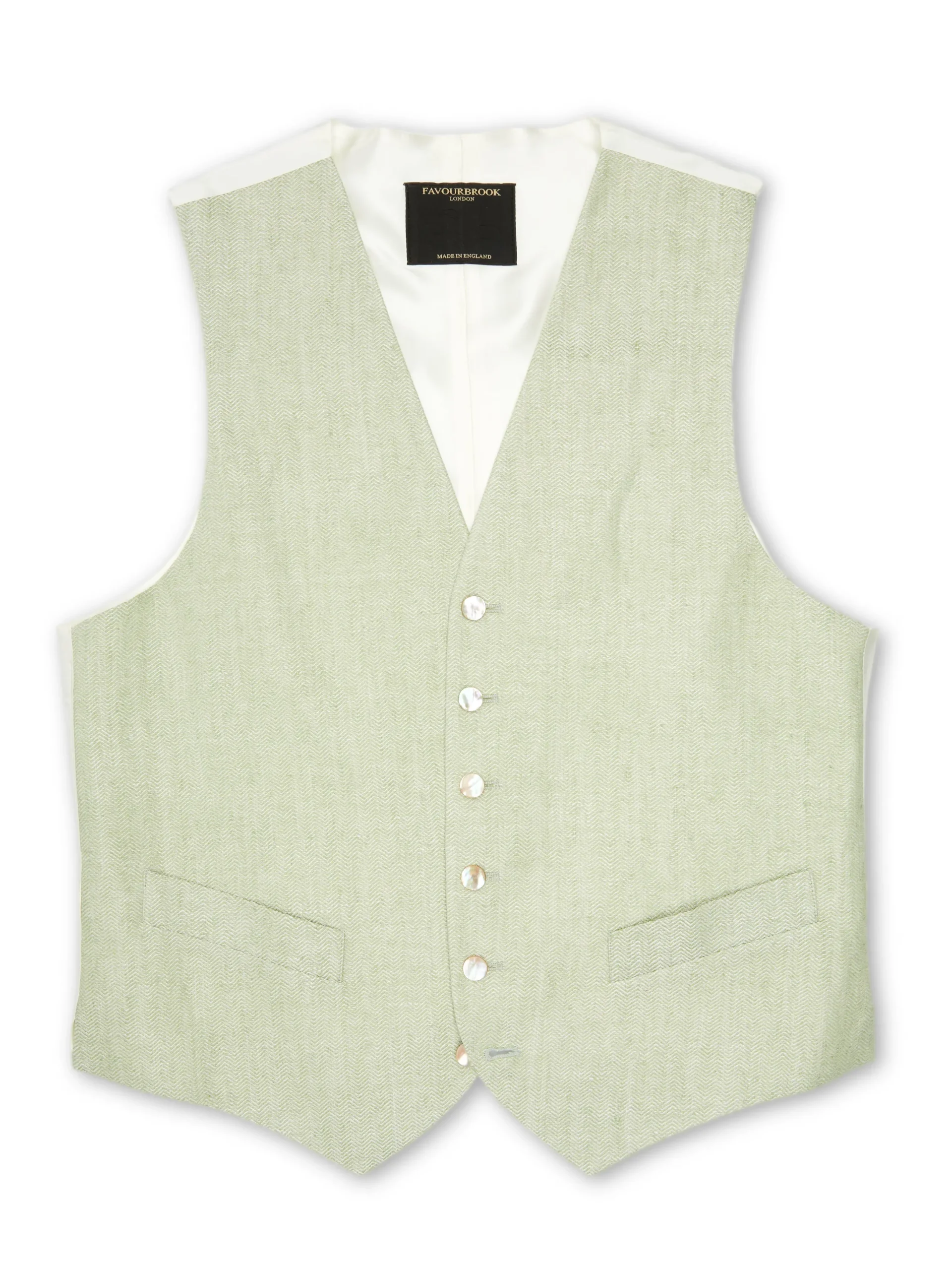 Favourbrook Sage Green Randwick Single Breasted 6 Button Piped Waistcoat- Waistcoats | Single Breasted Waistcoats
