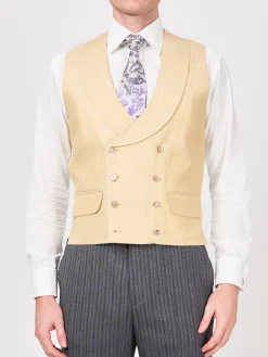 Favourbrook Sand Randwick Double Breasted 8 Button Shawl Lapel Piped Waistcoat- Wedding Attire | Waistcoats