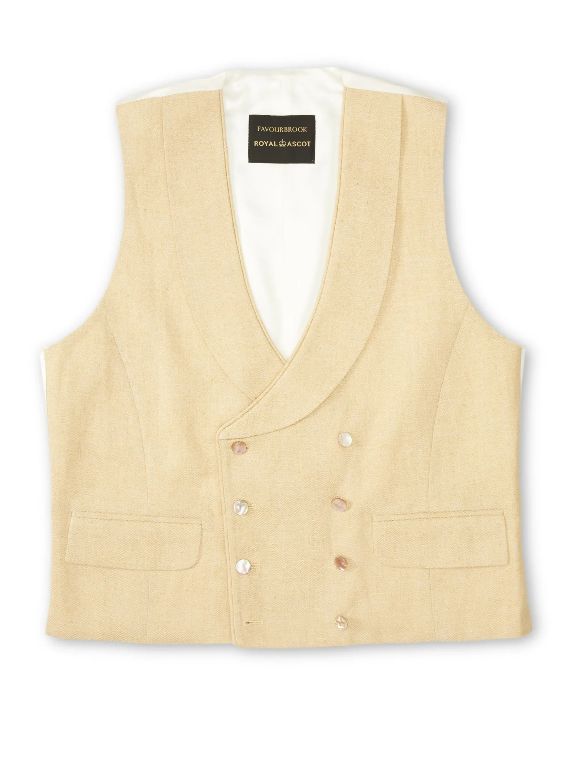 Favourbrook Sand Randwick Double Breasted 8 Button Shawl Lapel Piped Waistcoat- Wedding Attire | Waistcoats