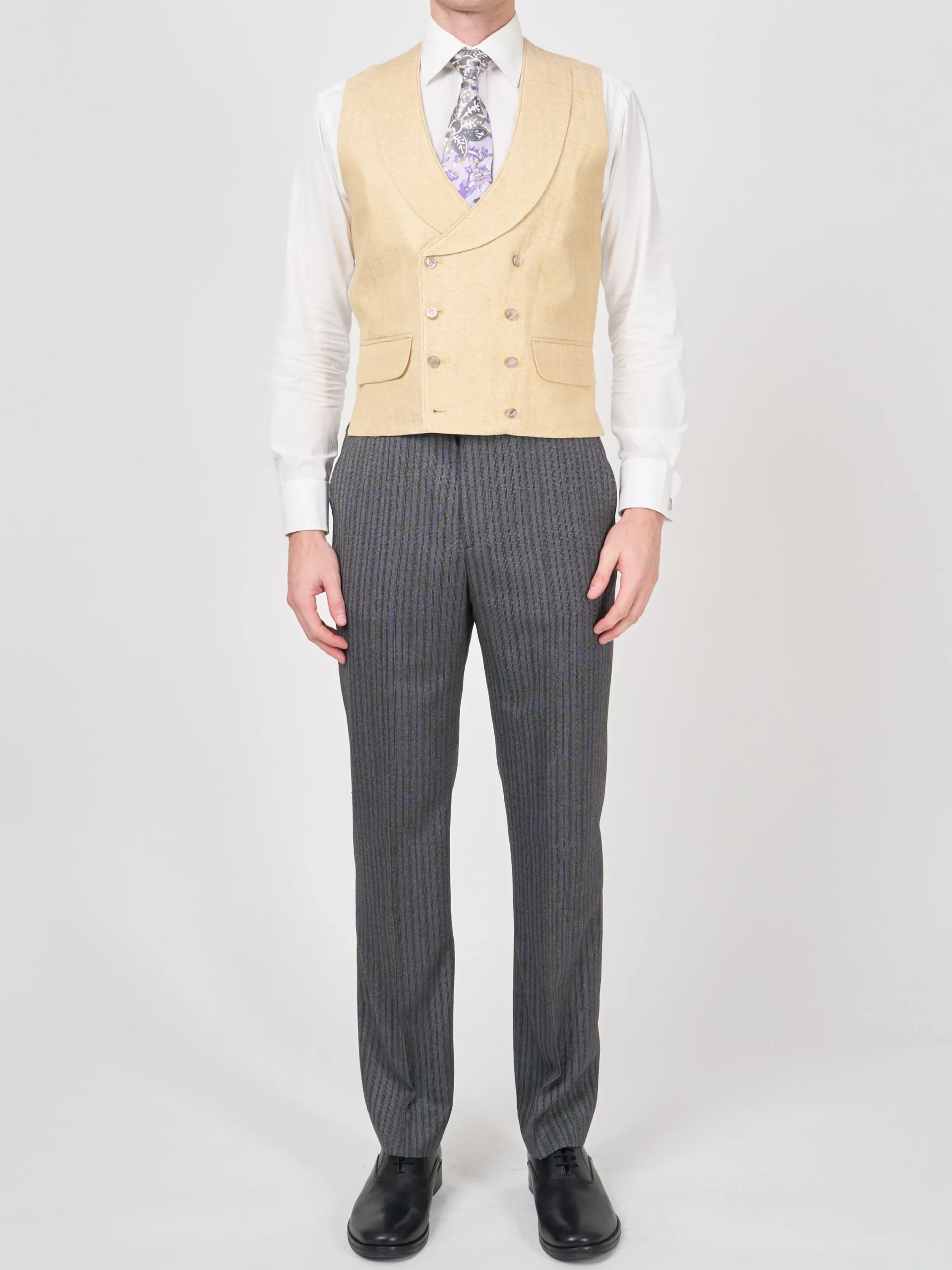 Favourbrook Sand Randwick Double Breasted 8 Button Shawl Lapel Piped Waistcoat- Wedding Attire | Waistcoats