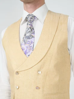 Favourbrook Sand Randwick Double Breasted 8 Button Shawl Lapel Piped Waistcoat- Wedding Attire | Waistcoats