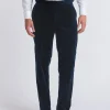 Favourbrook Sapphire Blue Velvet Cotton Flat Front Dress Trousers- Eveningwear | Trousers