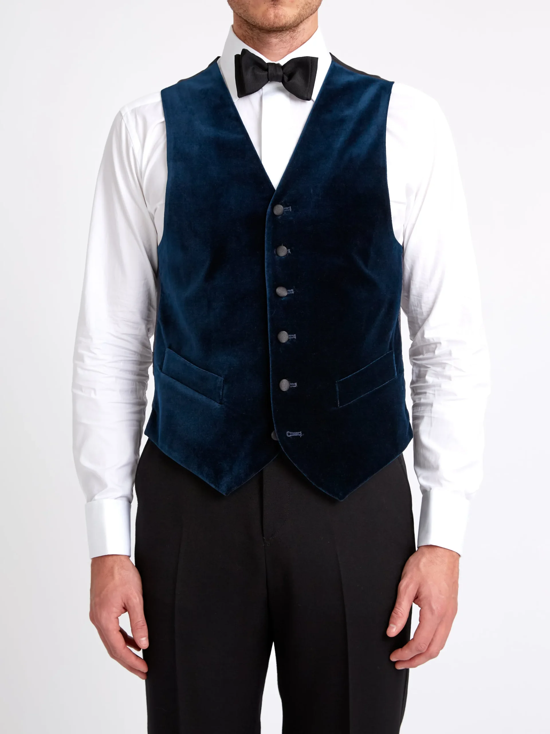 Favourbrook Sapphire Blue Velvet Cotton Single Breasted 6 Button Waistcoat- Waistcoats | Single Breasted Waistcoats