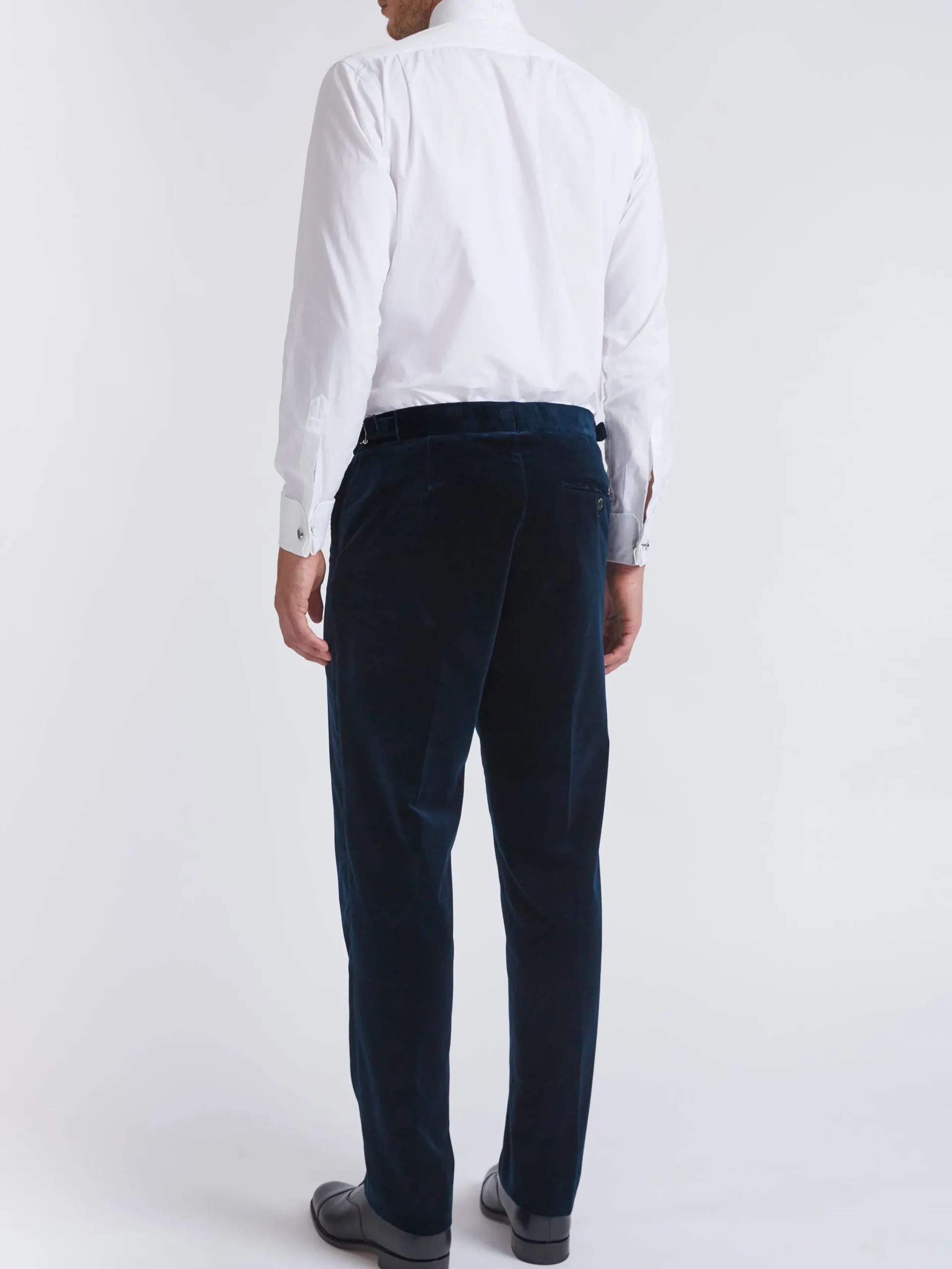 Favourbrook Sapphire Blue Velvet Cotton Flat Front Dress Trousers- Eveningwear | Trousers