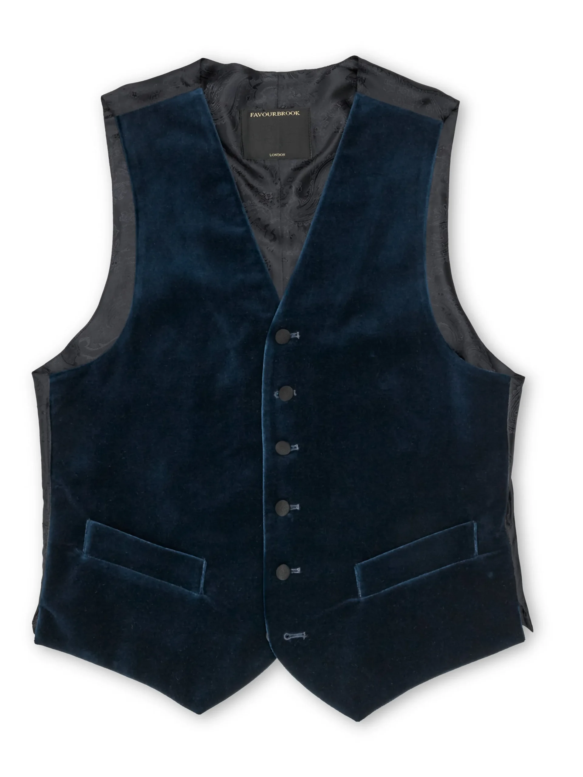 Favourbrook Sapphire Blue Velvet Cotton Single Breasted 6 Button Waistcoat- Waistcoats | Single Breasted Waistcoats