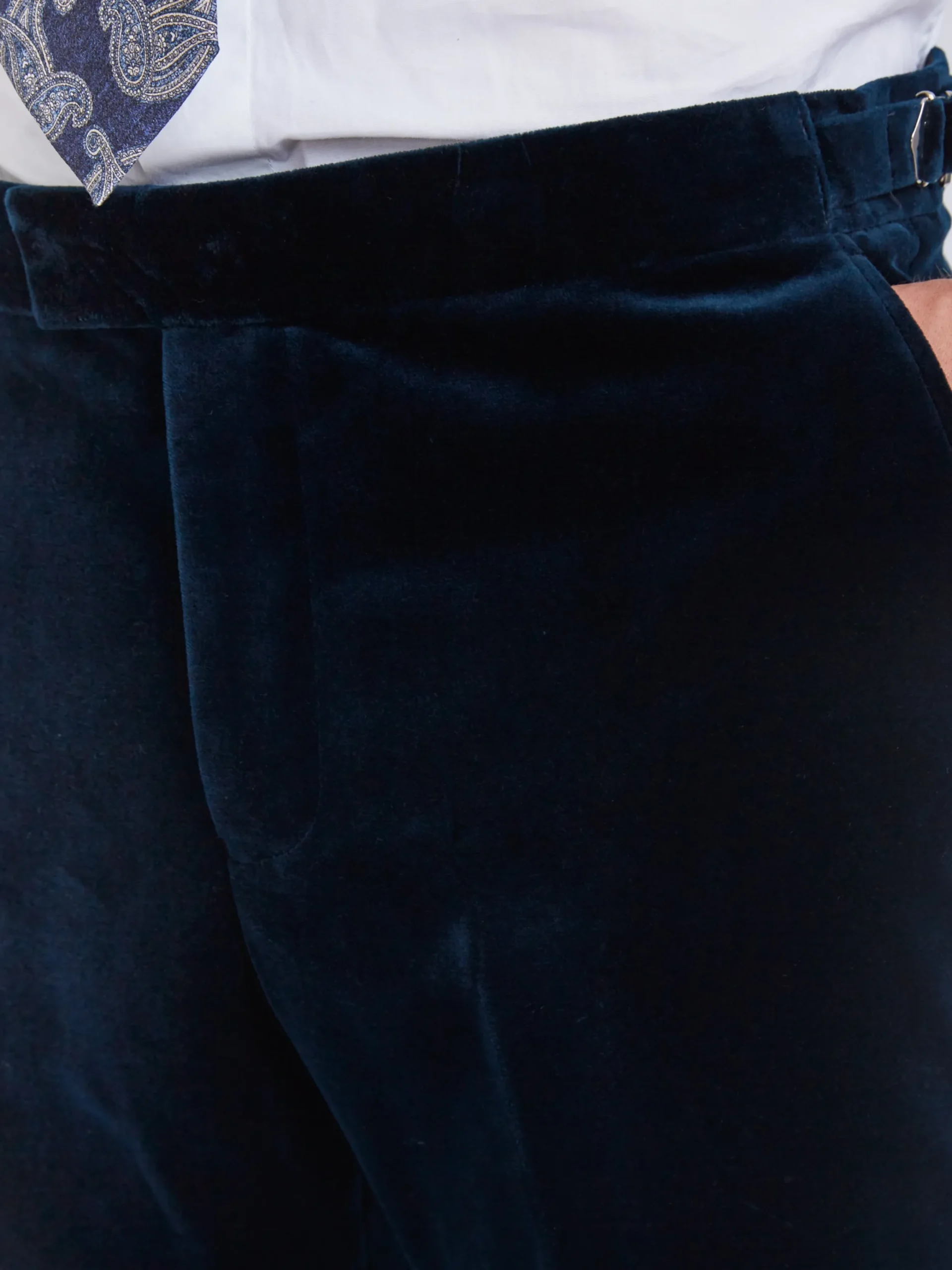 Favourbrook Sapphire Blue Velvet Cotton Flat Front Dress Trousers- Eveningwear | Trousers