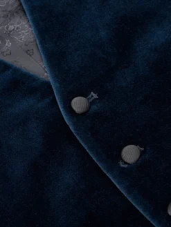 Favourbrook Sapphire Blue Velvet Cotton Single Breasted 6 Button Waistcoat- Waistcoats | Single Breasted Waistcoats