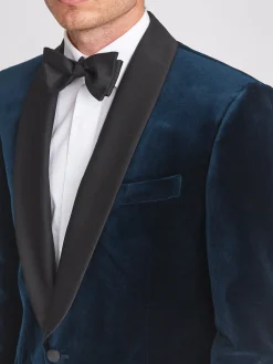 Favourbrook Sapphire Blue Velvet Shawl Lapel Dinner Jacket- Occasionwear | Velvet Jackets