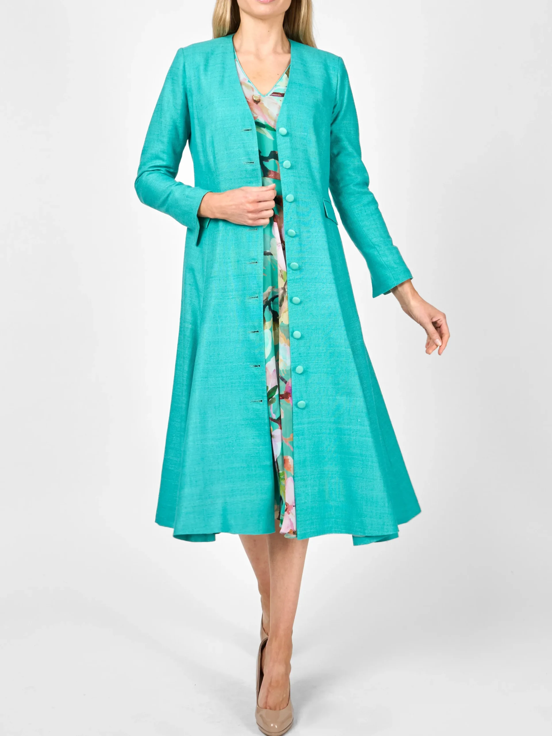 Favourbrook Savoy Coat Jade Katmandu Silk Tasar-Women Raceday | Mother Of The Bride