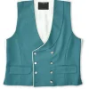 Favourbrook Sea Green Wool Double Breasted 8 Button Shawl Lapel Piped Waistcoat- Waistcoats | Shawl Lapel Waistcoats