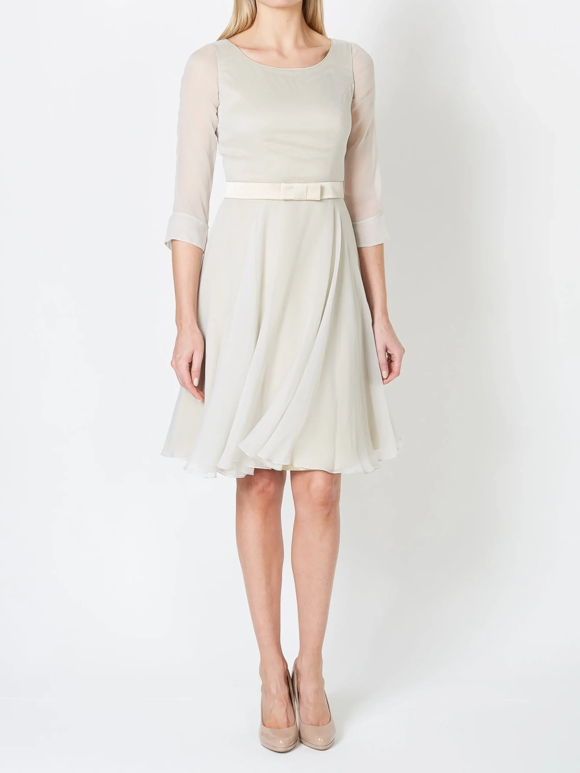 Favourbrook Serena Circle Dress Grey Glacier Plain Silk Georgette-Women Mother Of The Bride | Dresses