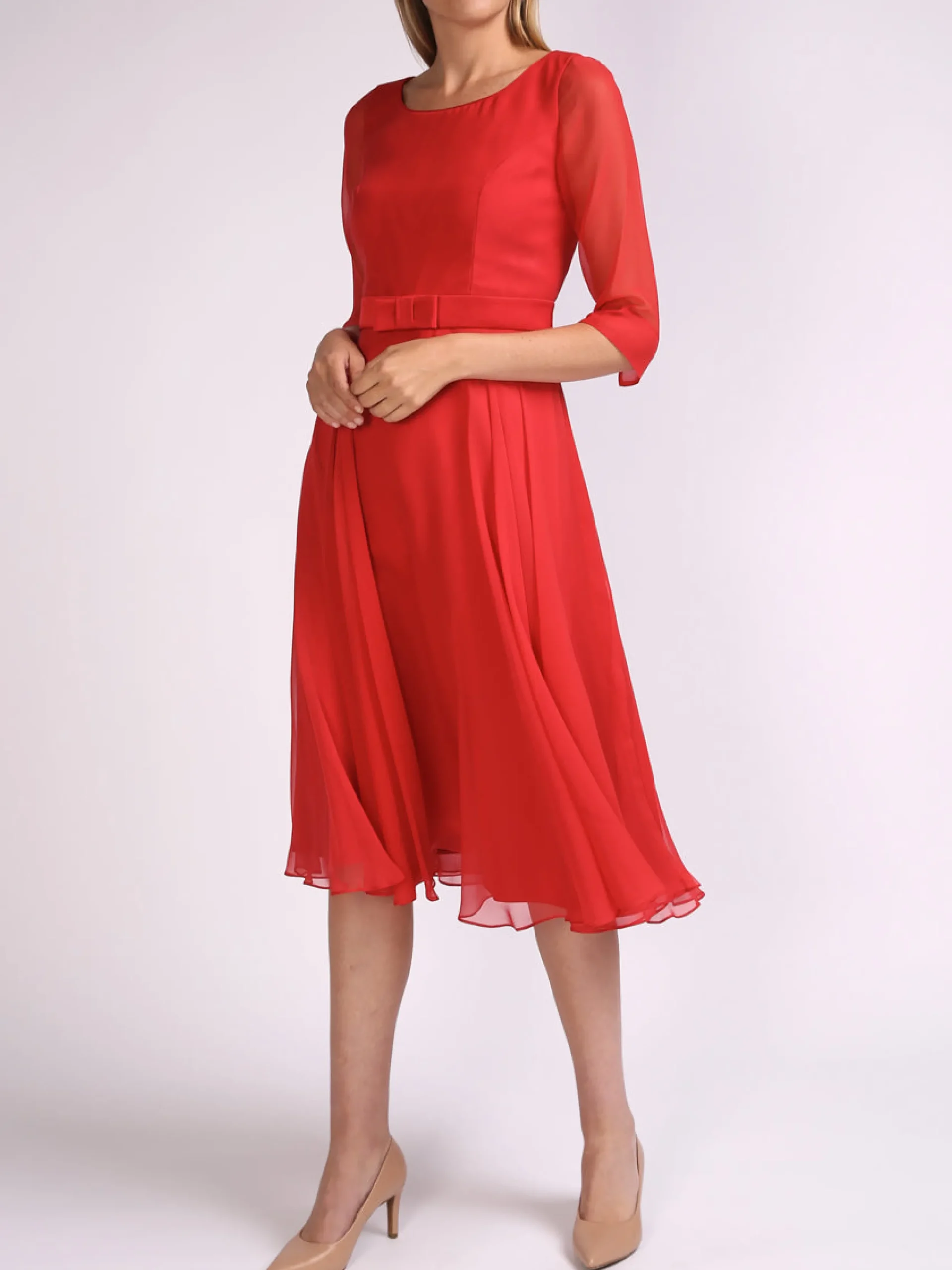 Favourbrook Serena Longer Circle Dress Ruby Plain Georgette-Women Raceday | Mother Of The Bride