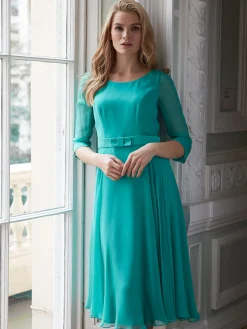Favourbrook Serena Longer Circle Dress Aqua Green Plain Silk Georgette-Women Raceday | Mother Of The Bride