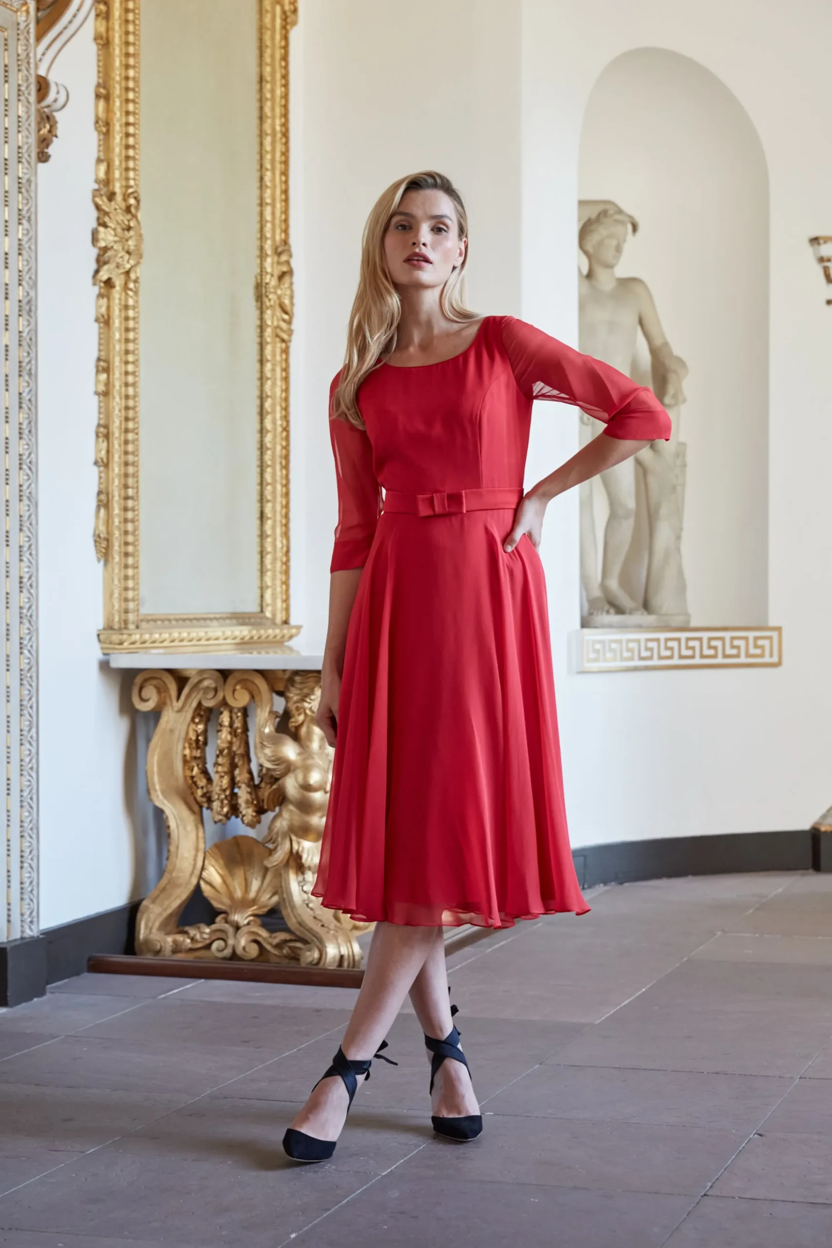 Favourbrook Serena Longer Circle Dress Ruby Plain Georgette-Women Raceday | Mother Of The Bride