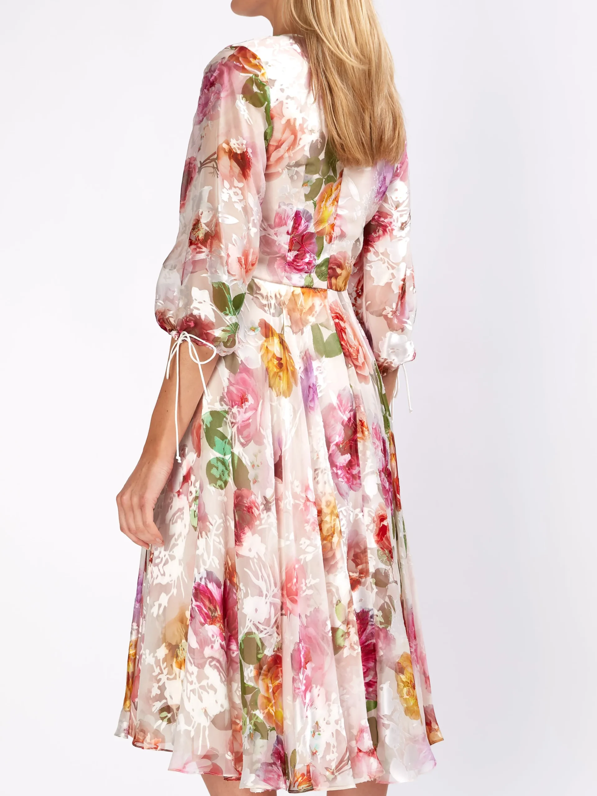 Favourbrook Serena V- Neck Longer Circle Dress Rosa Silk Devore Chiffon-Women Dresses