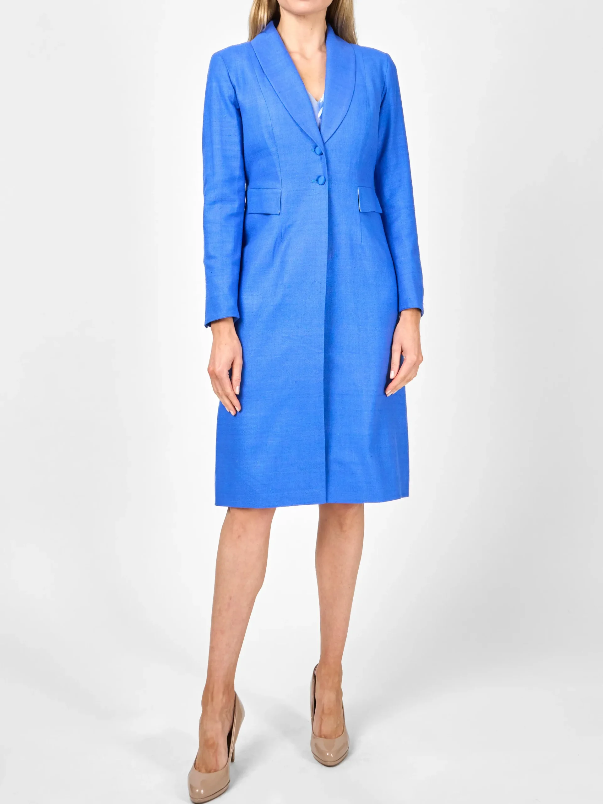 Favourbrook Shawl Collar Eton Coat Cobalt Katmandu Silk Tasar-Women Jackets & Coats