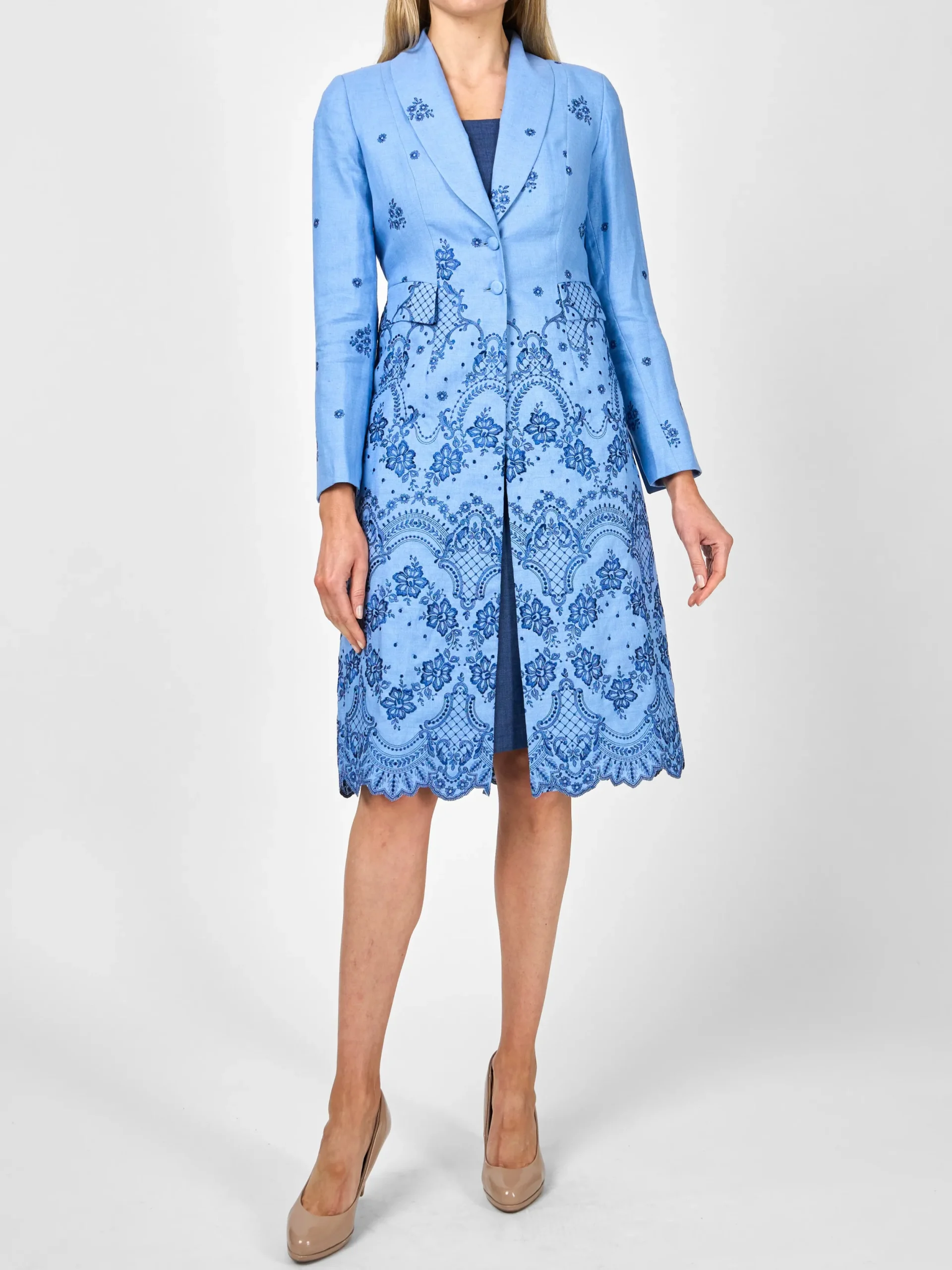 Favourbrook Shawl Collar Eton Coat Pale Blue Landsdowne Crease Resist Linen-Women Jackets & Coats