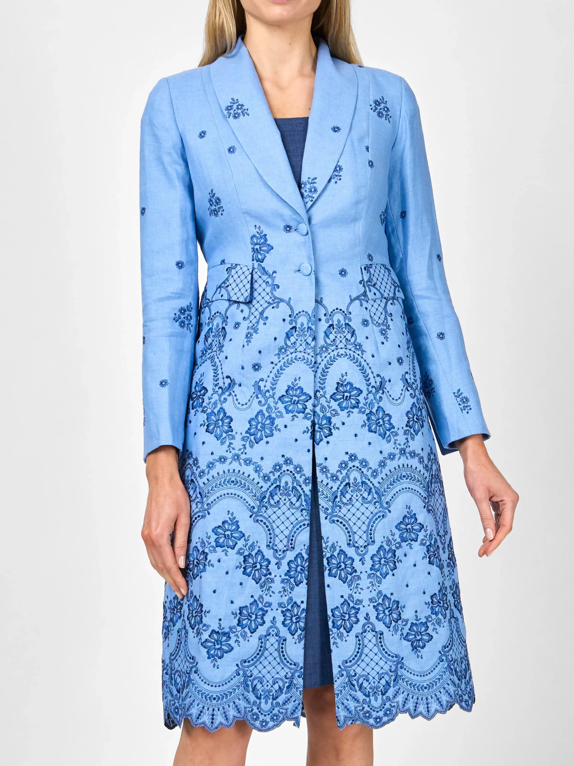 Favourbrook Shawl Collar Eton Coat Pale Blue Landsdowne Crease Resist Linen-Women Jackets & Coats