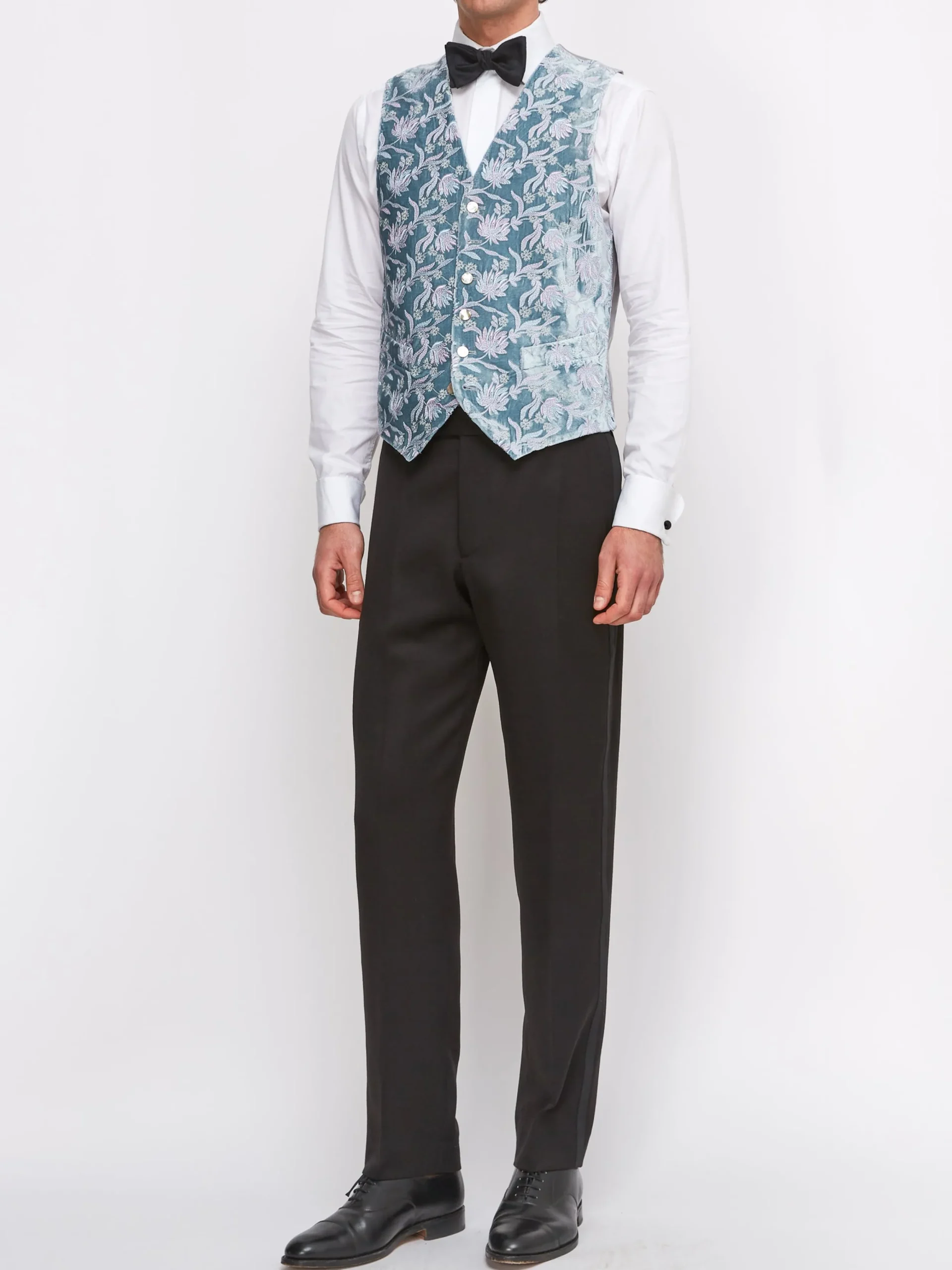 Favourbrook Silver Anais Velvet Single Breasted 6 Button Waistcoat- Waistcoats | Single Breasted Waistcoats