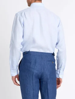 Favourbrook Sky Blue Bridford Linen Cutaway Collar Shirt- Shirts