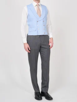 Favourbrook Sky Blue Evering Linen Double Breasted 8 Button Shawl Lapel Piped Waistcoat- Waistcoats | Royal Ascot Waistcoats