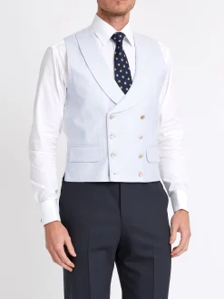 Favourbrook Sky Blue Randwick Double Breasted 8 Button Shawl Lapel Piped Waistcoat- Royal Ascot | Wedding Attire