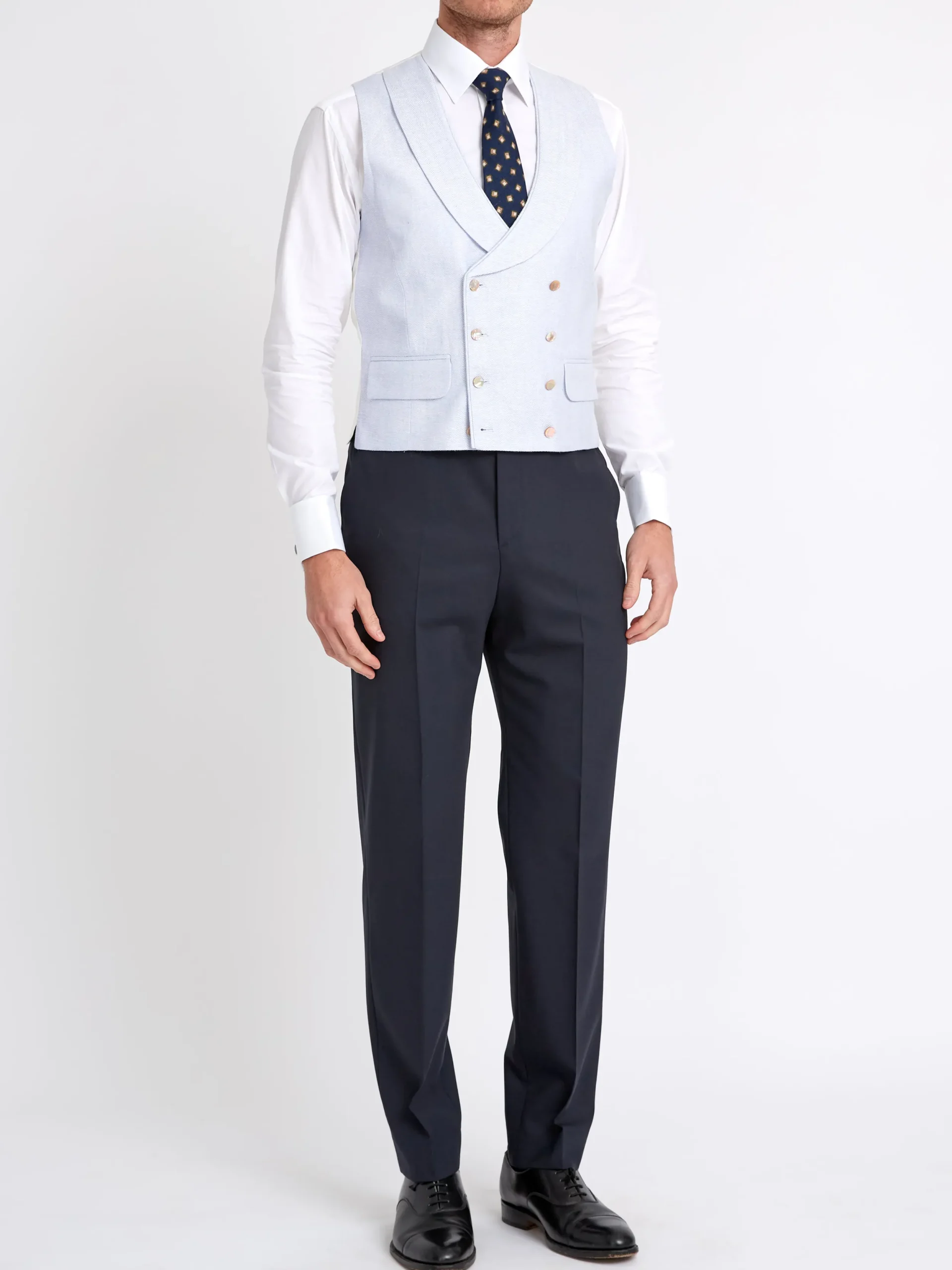 Favourbrook Sky Blue Randwick Double Breasted 8 Button Shawl Lapel Piped Waistcoat- Royal Ascot | Wedding Attire