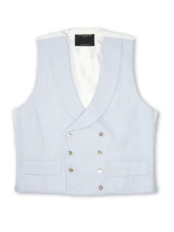 Favourbrook Sky Blue Randwick Double Breasted 8 Button Shawl Lapel Piped Waistcoat- Royal Ascot | Wedding Attire