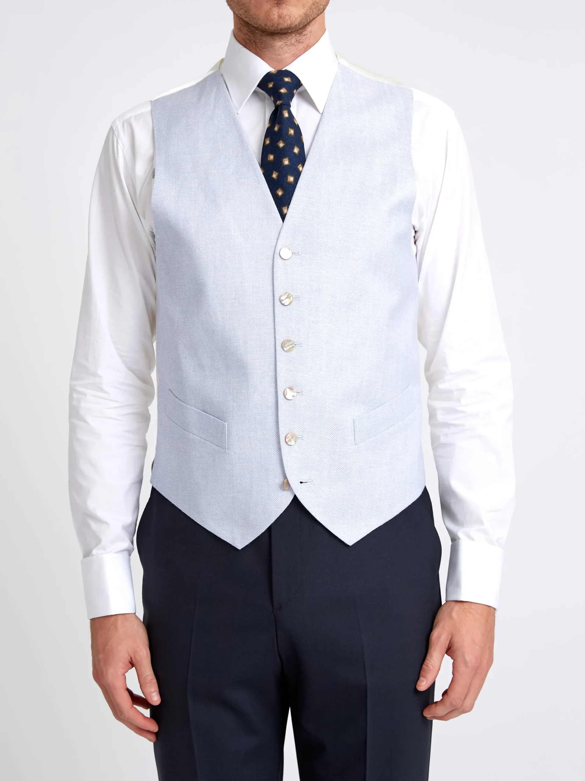 Favourbrook Sky Blue Randwick Single Breasted 6 Button Piped Waistcoat- Waistcoats | Single Breasted Waistcoats