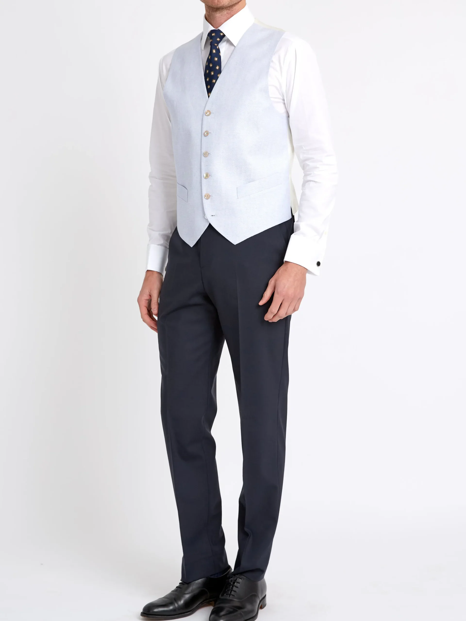 Favourbrook Sky Blue Randwick Single Breasted 6 Button Piped Waistcoat- Waistcoats | Single Breasted Waistcoats