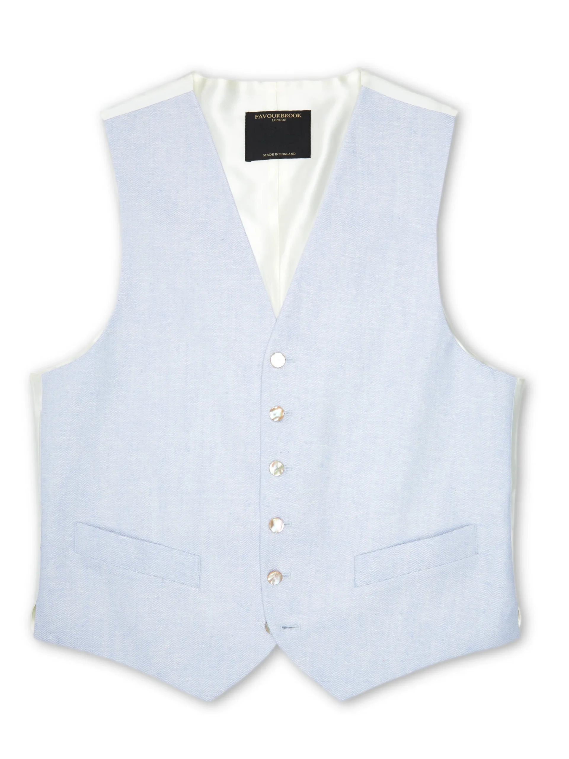 Favourbrook Sky Blue Randwick Single Breasted 6 Button Piped Waistcoat- Waistcoats | Single Breasted Waistcoats