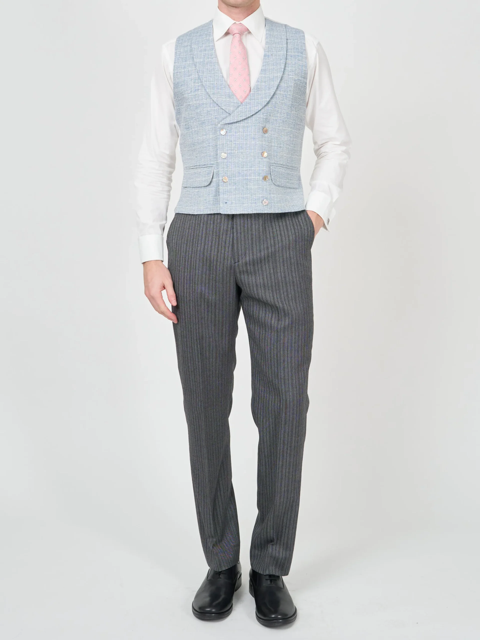 Favourbrook Sky Blue Wetherby Double Breasted 8 Button Shawl Lapel Waistcoat- Waistcoats | Shawl Lapel Waistcoats